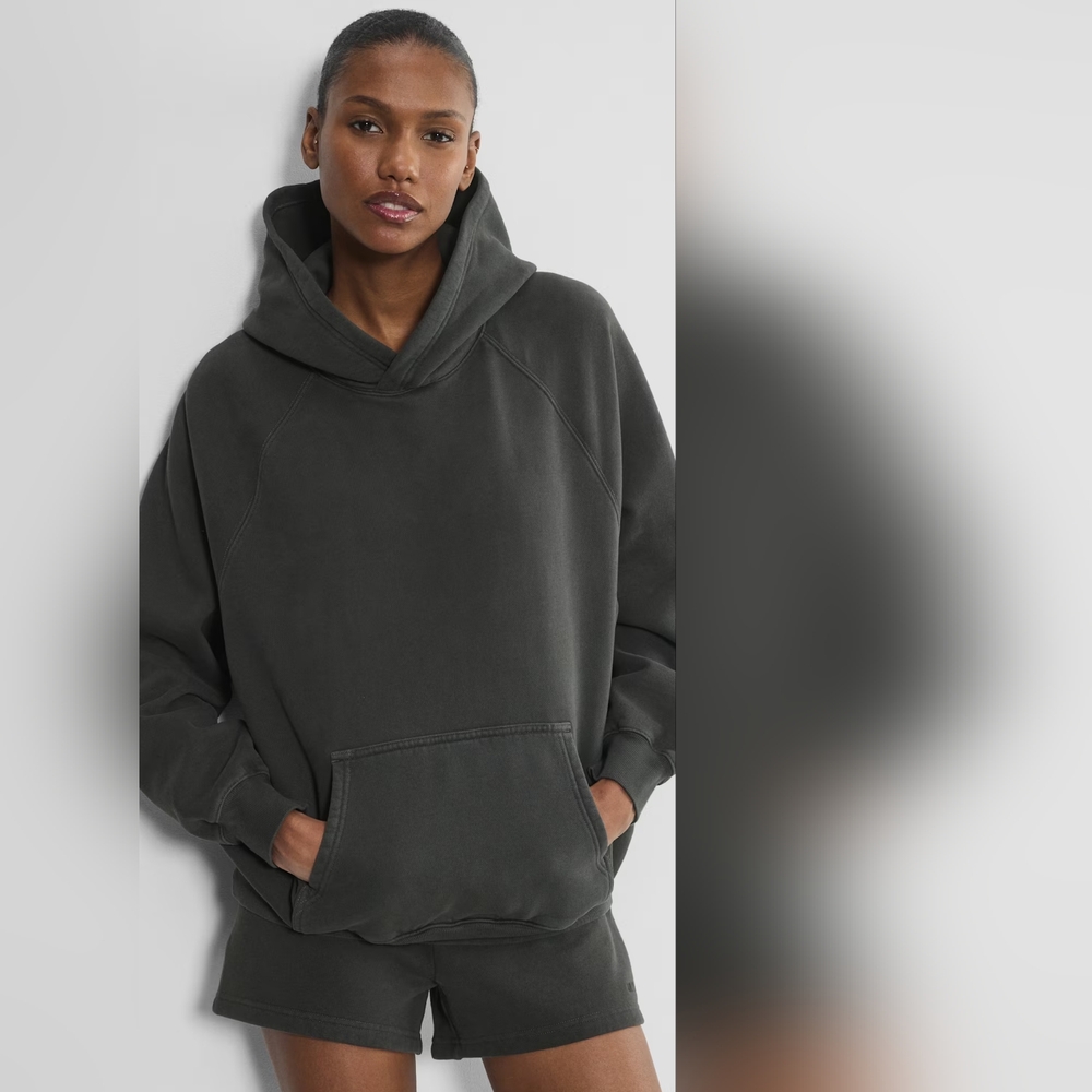 Aritzia Cozy Sweatfleece Mega Raglan Hoodie, Faded Black, Size S